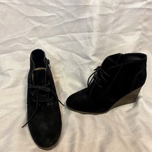 Lucky brand black suede wedge booties